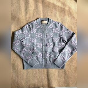 Gucci Pink Logo Gray Cardigan